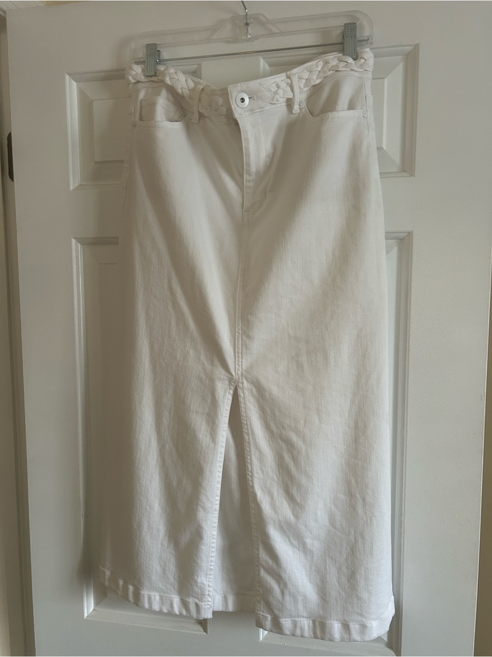 JJill White Braided-Belt Denim Midi Skirt - size 12